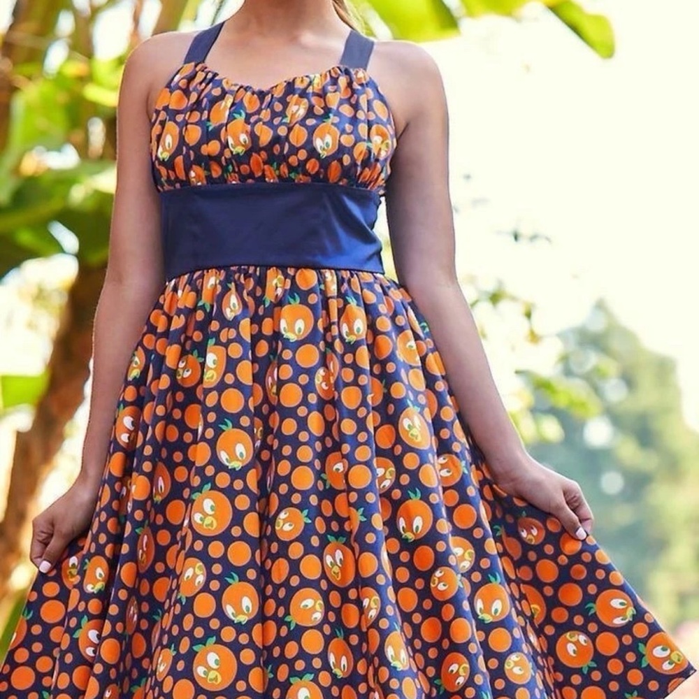 Disney Parks The Dress Shop Orange Bird Costume Dress Women's XS Navy Blue NEW! - Picture 2 of 9